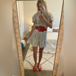 Fashion Jackson X The Drop Polka Dot Tiered Babydoll Dress White/Black NEW XS